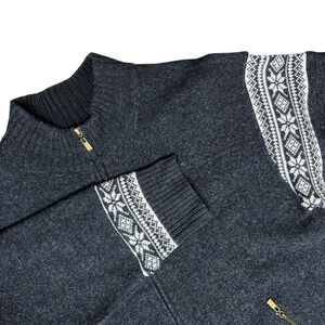 Nordic Design Wool Sweater Jacket Womens XL Gray Full Zip Snowflake Cardigan